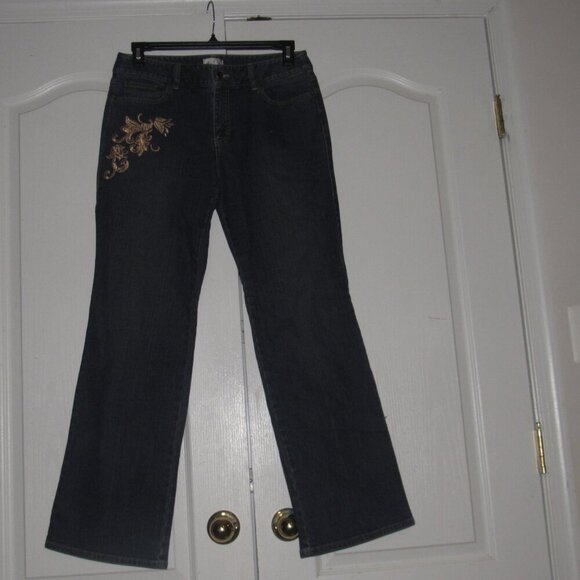 ANN TAYLOR LOFT Medium Wash Gold Embroidery Bootleg Jeans Size 10 - Picture 1 of 5